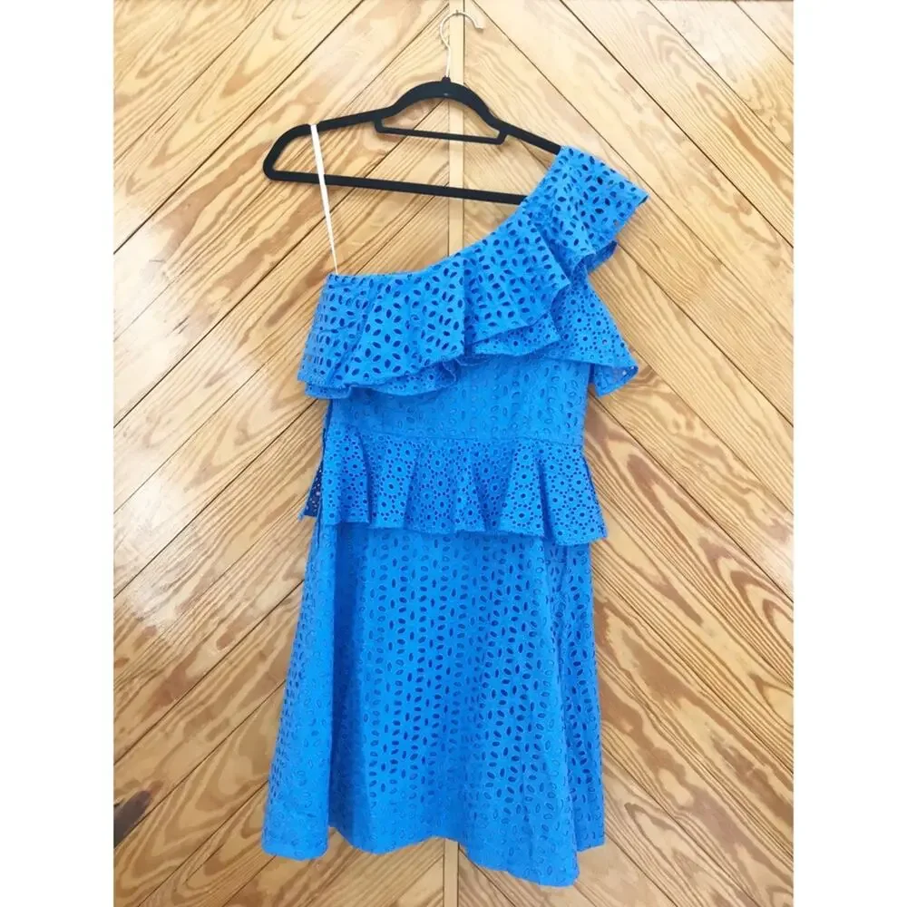 Lilly Pulitzer Josey One Shoulder Dress Coastal Blue Flower Eyelet Ruffles